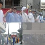 警報下の大雨のなか1万7000人で普天間基地を完全包囲